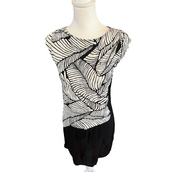 THE LOFT SHEATH DRESS BLACK AND WHITE CAPM SLEEVE WOMENS SIZE ZERO - Picture 3 of 10